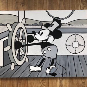 Mickey Mouse ‘Steamboat Willie’ 30”x 24” painting on canvas By artist Jon Day made to order please read description