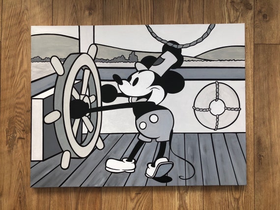 Mickey Mouse 'steamboat Willie' 30”x 24” Painting on Canvas by