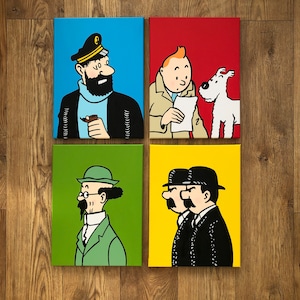 Tintin set of four 16” x 12” paintings on canvas made to order please see description