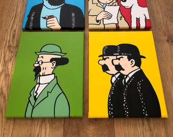 TINTIN コミックアート 木製フレーム Tintin Set of Four 16” X 12” Paintings on Canvas Made to