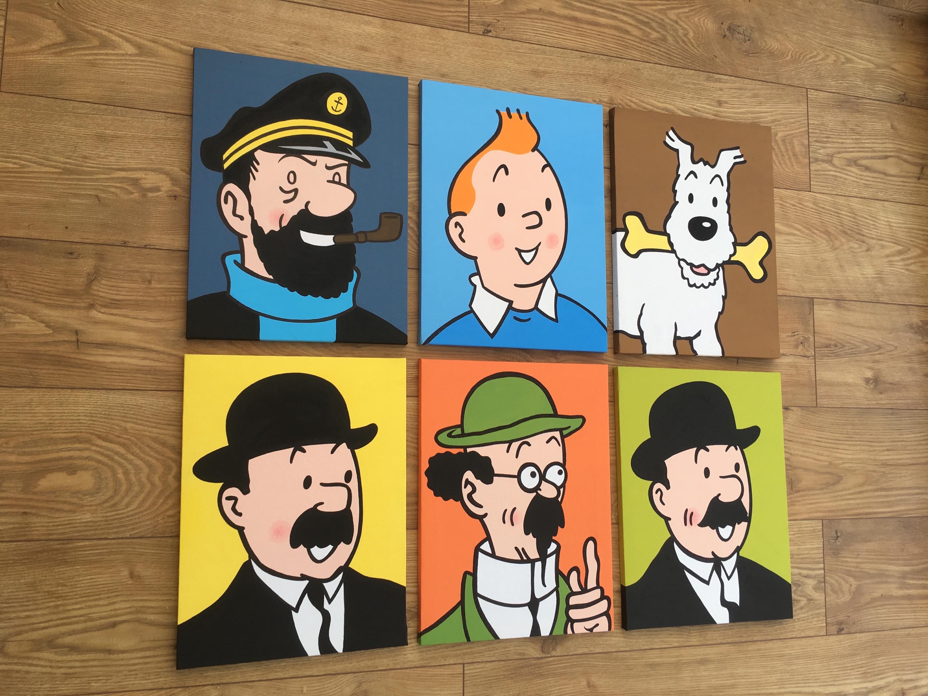 Tintin Set of Six Paintings 16” X 12” Each Made to Order Please