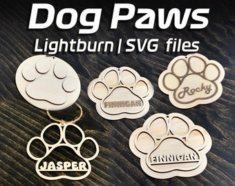 Dog Paw Ornaments | Tags | SVG | Lightburn | Digital Cut Files for Glowforge, XTool, Ortur, Gwieke, OWtech, Elegoo, Diode & CO2 Lasers