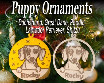 5x Dog Christmas Ornaments | Lightburn | SVG | Digital Cut Files | Dachshund, Great Dane, Labrador Retriever, Poodle, Shitzu