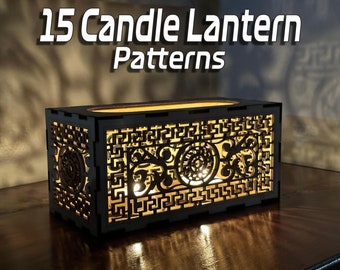 15 patronen voor twee kaarslantaarns | Brandwonden | SVG | Digitale snijbestanden voor Glowforge-, XTool-, Ortur-, Gwieke-, OWtech-diode- en CO2-lasers