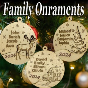 Family Christmas Ornaments | Lightburn | SVG | Digital Cut Files for Glowforge, XTool, Ortur, OWtech, Diode & CO2 Lasers