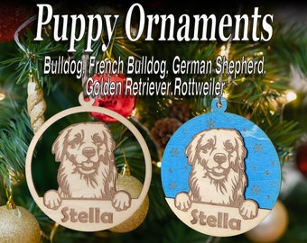 5x Dog Christmas Ornaments | Lightburn | SVG | Digital Cut Files | Bulldog, French Bulldog, German Shepherd,Golden Retriever,Rottweiler