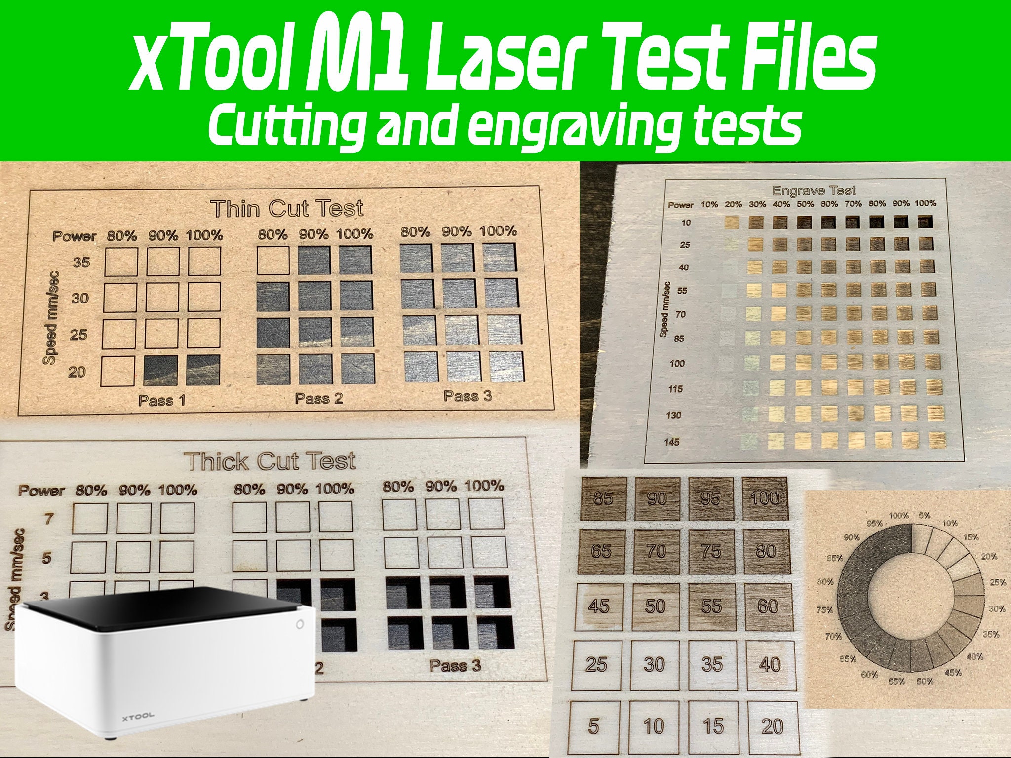 Creative Space Xtool M1 Laser Test Files Engrave Test Cut Test 