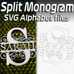 Alfabeto monogramma diviso, lettere divise A-Z, SVG / Lightburn / file per Glowforge, XTool, Ortur, Gwieke, OWtech, Elegoo, diodi e laser CO2