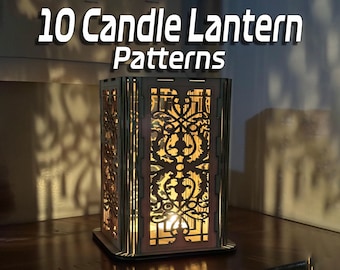 10 Tall Candle Lantern Patterns | Lightburn | SVG | Digital Cut Files for Glowforge, XTool, Ortur, Gwieke, OWtech, Diode & CO2 Lasers