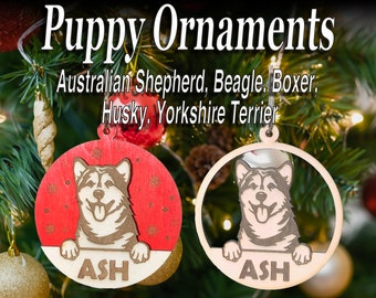 5x Dog Christmas Ornaments | Lightburn | SVG | Digital Cut Files | Australian Shepherd, Beagle, Boxer, Husky, Yorkshire Terrier