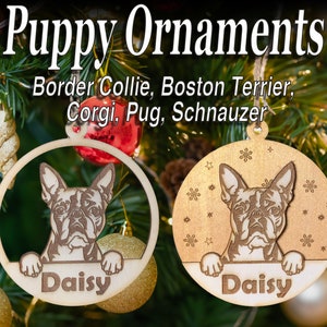 5x Dog Christmas Ornaments | Lightburn | SVG | Digital Cut Files | Border Collie, Boston Terrier, Corgi, Pug, Schnauzer