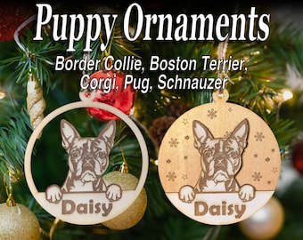 5x Dog Christmas Ornaments | Lightburn | SVG | Digital Cut Files | Border Collie, Boston Terrier, Corgi, Pug, Schnauzer