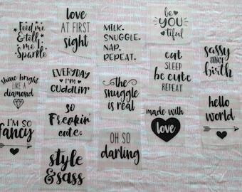 Baby Shower Fun! Newborn Bodysuit Phrases IV Girly - 15 Pack of Iron On Transfers