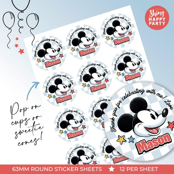 MOUSE Steam Boat Willie Under Sea Personalised Party Box - Add matching paperie co-ordinate party decor - Table Gift Bags Birthday Stickers