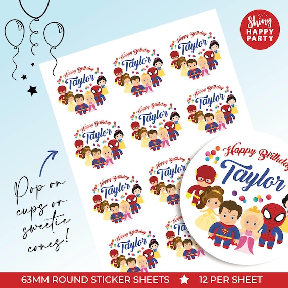 SUPERHERO PRINCESS Personalised Party Box - Add matching paperie co-ordinate your party decor - Table Settings Gift Bags Birthday Stickers