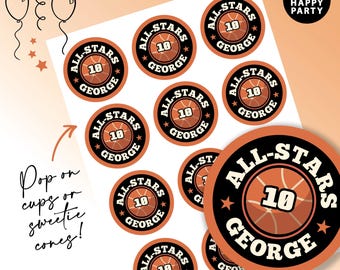Personalised Basketball Birthday Party Bag Box Stickers - Sports Labels