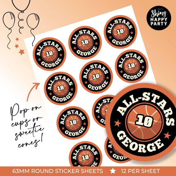 Personalised Basketball Birthday Party Bag Box Stickers - Sports Labels