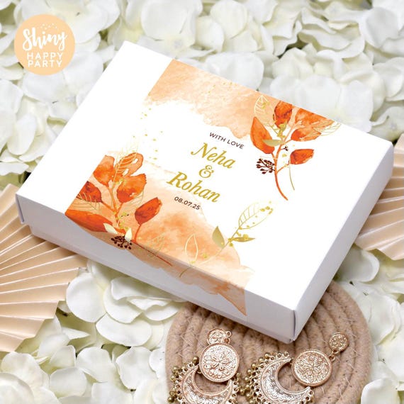 INDIAN WEDDING Personalised Gift Boxes - Gold Beige Favor Box Cake, Sweets, Activity, Celebration Gift Boxes - Add Matching Decor