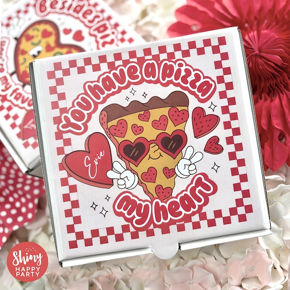 VALENTINES PIZZA LOVE Personalised 7" Party Box. Small Pizza. Graze Box. Sweets, Treats, Nibbles, Gifts. Add Bottle Wrappers to match.