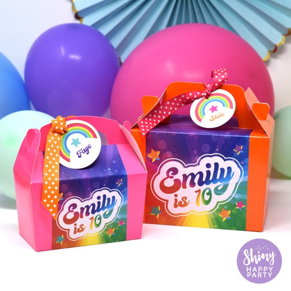 BRIGHT RAINBOW Personalised Party Box - Add matching paperie to co-ordinate your party decor - Table Settings Gift Bags Birthday Stickers