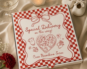 BABY SHOWER Pizzeria Pizza Box Personalised 7" Red Party for Elegant Party Grazing, Treats, Gifts Favors Sophistication in Every Slice