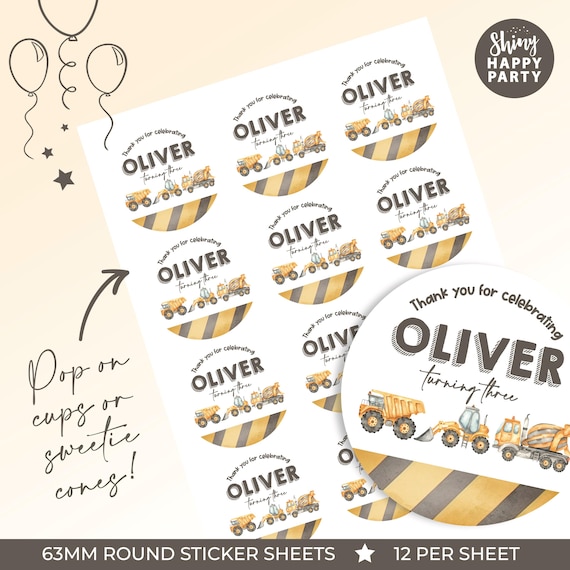 CONSTRUCTION Digger Truck Personalised Party Box - Add matching paperie co-ordinate party decor - Table Settings Gift Bags Birthday Stickers