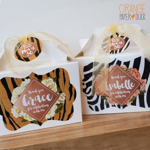 SAFARI ANIMAL PRINT Personalised Party Box - Add matching paperie to co-ordinate party decor - Table Settings Gift Bags Birthday Stickers