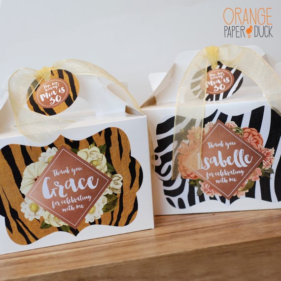 SAFARI ANIMAL PRINT Personalised Party Box - Add matching paperie to co-ordinate party decor - Table Settings Gift Bags Birthday Stickers