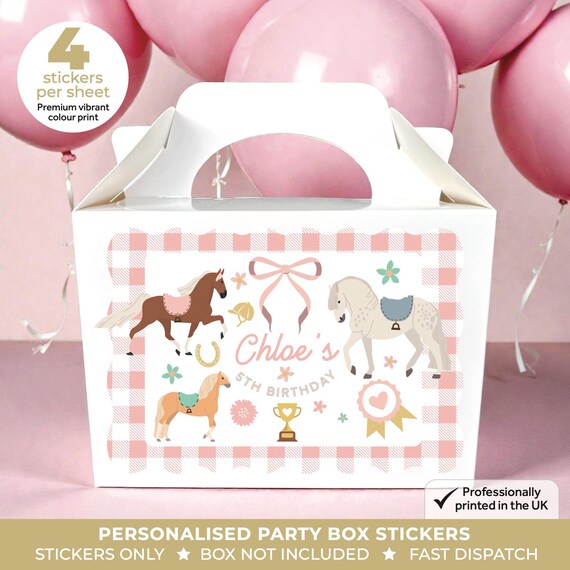 Personalised Pony Club Birthday Stickers - Pink Horse Party Labels