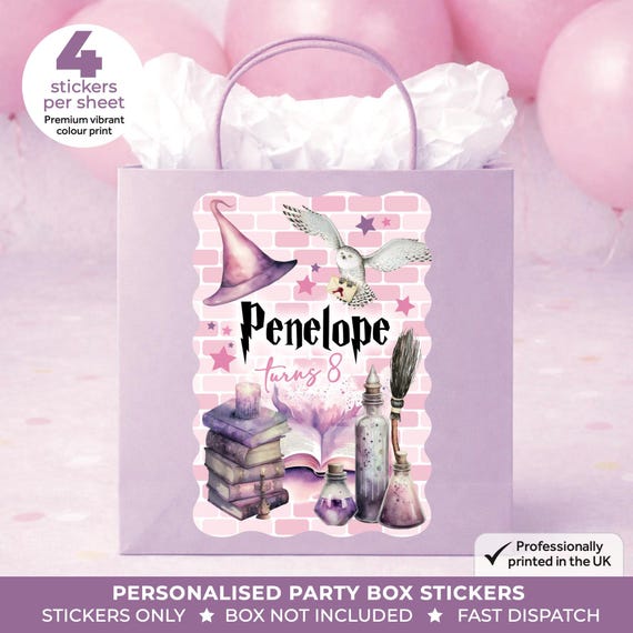 Personalised Wizard Magical Wizard Birthday Party Stickers - Pink Magic Girls Theme Labels