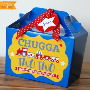 TREM CHUGGA Caixa de festa personalizada - Adicione papel correspondente para coordenar a decoração da sua festa - Configurações de mesa Sacos de presente adesivos de aniversário