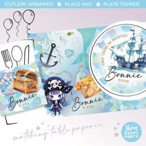 MERMAID GOTH PIRATE Under Sea Personalised Party Box Add matching paperie co-ordinate party decor Table Settings Gift Bags Birthday Stickers