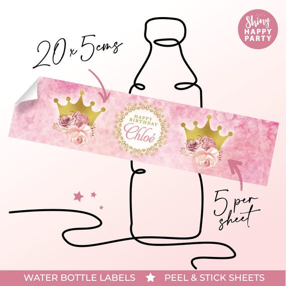 PRINCESS CROWN Personalised Party Box - Add matching paperie to co-ordinate your party decor - Table Settings Gift Bags Birthday Stickers
