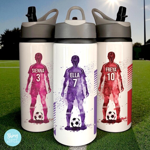 Personalised FOOTBALL GIRL SPORTS Water Bottle 750ml / 650ml / 600ml Gift Team
