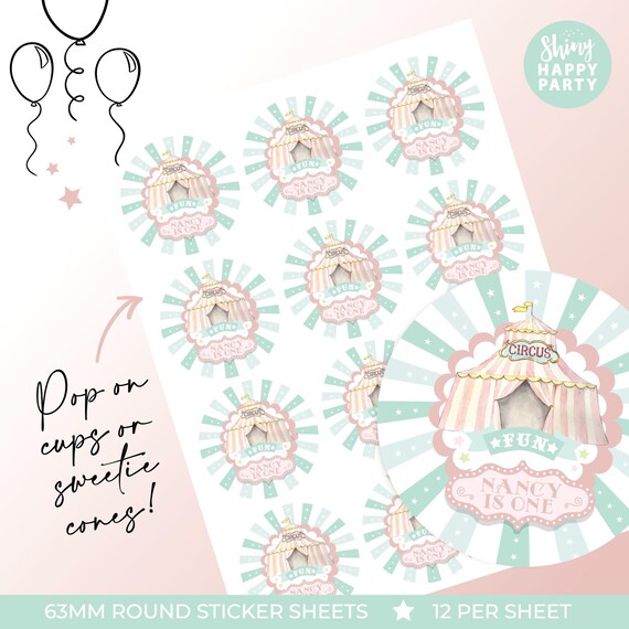 VINTAGE PINK CIRCUS Personalised Party Box - Add matching paperie to co-ordinate party decor - Table Settings Gift Bags Birthday Stickers