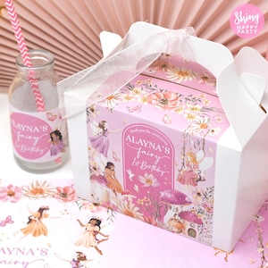 FAIRY PARTY Personalised Party Box - Add matching paperie to co-ordinate your party decor - Table Settings Gift Bags Birthday Stickers