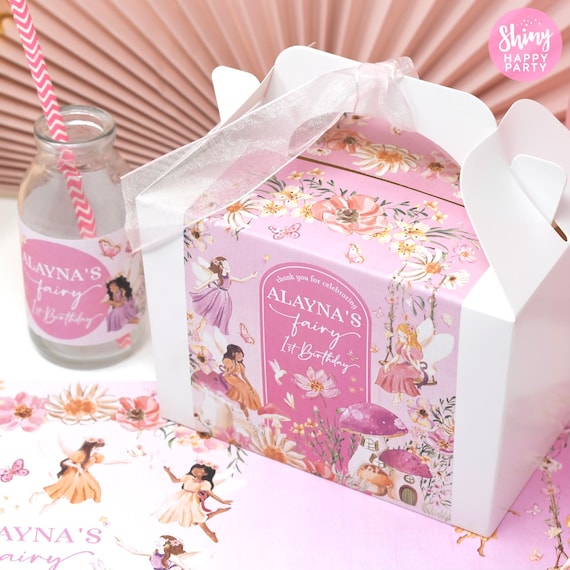 FAIRY PARTY Personalised Party Box - Add matching paperie to co-ordinate your party decor - Table Settings Gift Bags Birthday Stickers