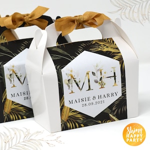 GOLD FERN Personalised Wedding Favor Box, Cake, Sweets, Gift Boxes. Matching Table Decor & Paperie available.