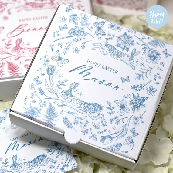 EASTER Vintage Bunny Personalised Party Box - Add matching paperie co-ordinate party decor Table Settings Gift Bags Birthday Pizza Activity