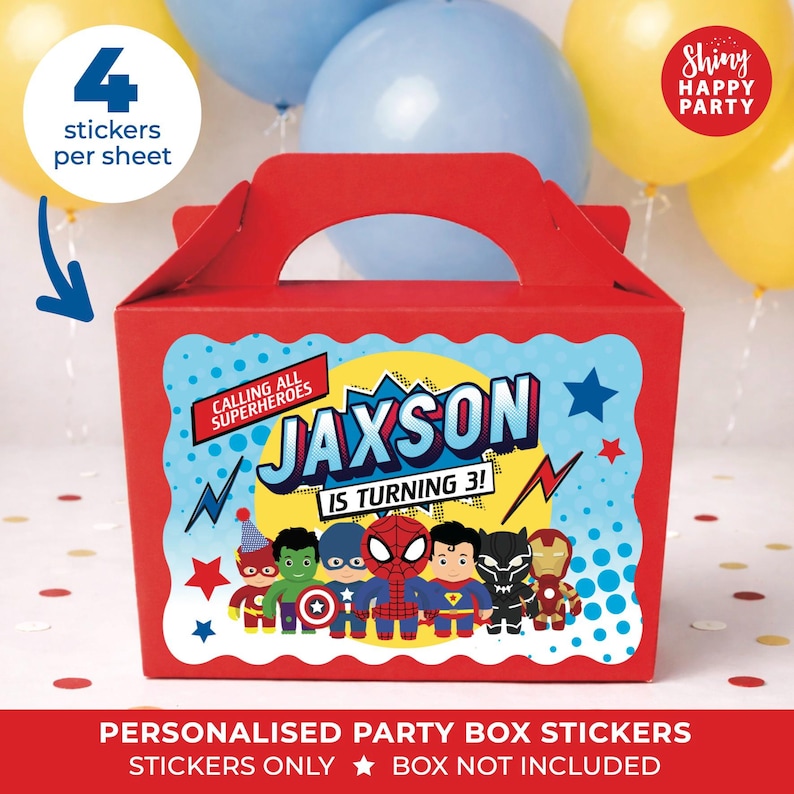 Party Box Sticker Design Personalised Superhero Birthday Party Bag Box Stickers - Comic Hero ...