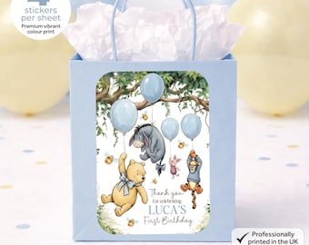 Personalised Honey Bear Birthday Party Bag Box Stickers - Winnie Pooh Labels