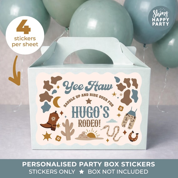 Personalised Cowboy Birthday Party Stickers - Western Rodeo Labels