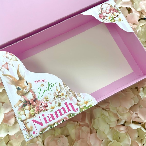 PINK EASTER BUNNY Personalised Deluxe Party Box with Clear Lid. Party Food Tray. Fill with your own Sweets and Treats.