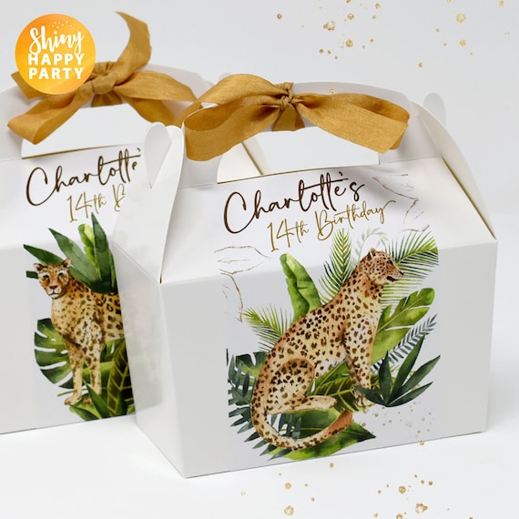 WILD LEOPARD GOLD Personalised Party Box - Add matching paperie to co-ordinate your party decor - Table Settings Gift Bags Birthday Stickers