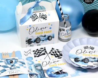 VINTAGE RACING CAR Personalised Party Box - Add matching paperie to co-ordinate your party decor -Table Settings Gift Bags Birthday Stickers