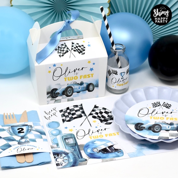 VINTAGE RACING CAR Personalised Party Box - Add matching paperie to co-ordinate your party decor -Table Settings Gift Bags Birthday Stickers