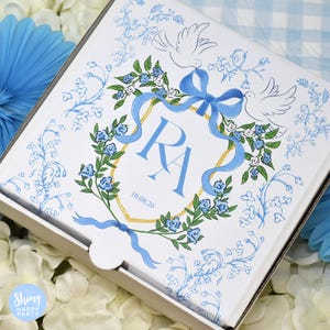 WEDDING PIZZA BOX Monogram Crest Personalised 7&quot; Black/White Party Box Small Pizza Sweets Nibbles Gifts, Favors Add Bottle Wrappers to match