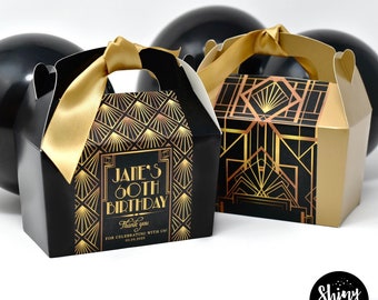 Art Deco Gatsby Party Box – Personalized Favor Box, Birthday Stickers