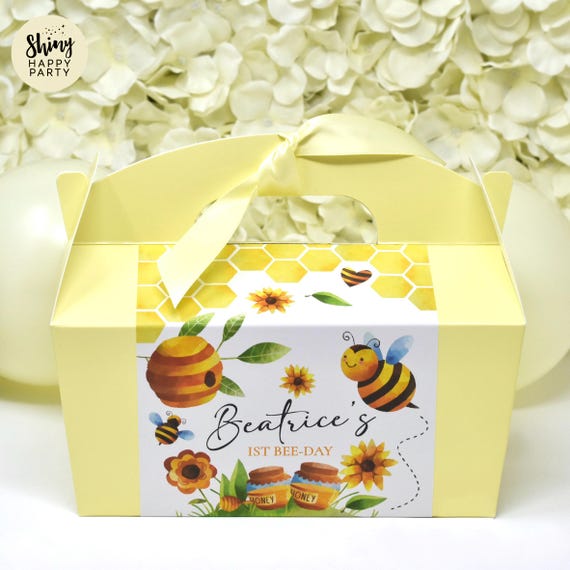 BUMBLE BEE Birthday Personalised Party Box - Add matching paperie to co-ordinate your party decor - Table Settings Gift Bags Stickers