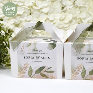 WEDDING LEAF Personalised Wedding Favor Box, Cake, Sweets, Gift Boxes. Matching Table Decor & Paperie available.